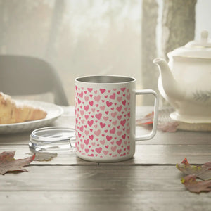 Pink heart pattern insulated coffee mug - mugs