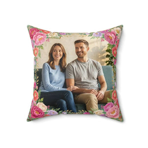 Floral Photo Pillow – Personalized Square Decorative Throw Pillow
