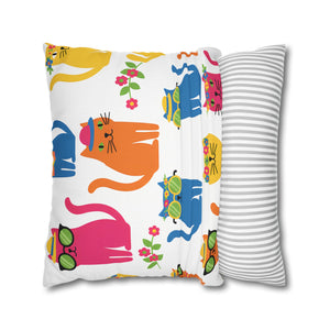 Colorful Cat Pattern Square Pillow Cover — Cute Sunglasses Cats Decorative Throw Pillowcase