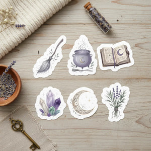 Witchy lavender sticker set by DipaliZ with moon, crystals and herbs