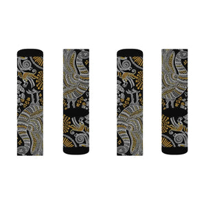 Paisley Pattern Sublimation Socks – Black & Gold Paisley Crew Socks