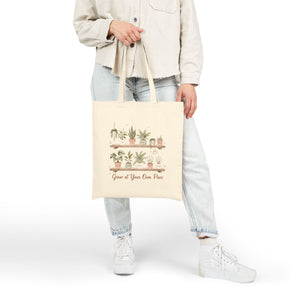 Plant Shelf Canvas Tote — "Grow at Your Own Pace" Reusable Market Bag