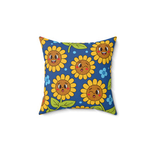 Sunny Smiles Decorative Pillow — Cute Cartoon Sunflower Throw Pillow