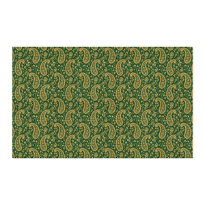 Swatch cut of DipaliZ green paisley fabric, the smallest 9 by 9 inch size