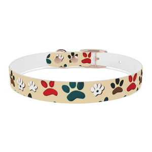 Paw Print Dog Collar — Colorful Red, Teal & Brown Paw Pattern