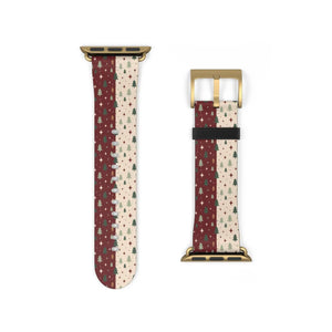 Holiday Pine Tree Pattern Watch Band — Festive Red & Cream Apple Watch Strap