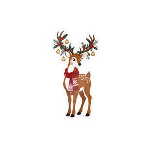 Kiss-cut vinyl decal – festive christmas reindeer with antlers - home decor decals