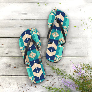 Geometric teal and navy flip flops - slippers