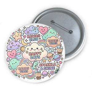 Kawaii Club "Happy Days" Pin Button — Cute Pastel Badge for Jackets & Backpacks