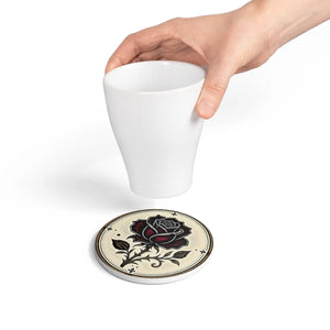 Vintage Black Rose Ceramic Coaster — Gothic Floral Drink Mat