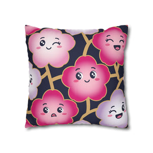 Kawaii Pink Blossom Pillowcase — Cute Floral Decorative Throw Pillow