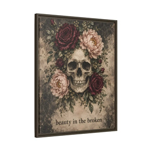 Beauty in the broken skull and floral framed canvas wall art - printable