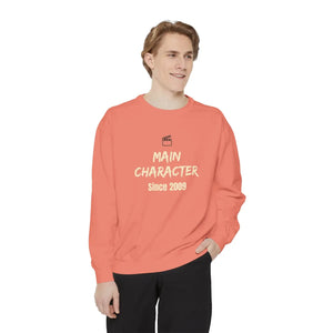 DipaliZ personalized Main Character garment-dyed sweatshirt - words in a light condensed face above a heavy year