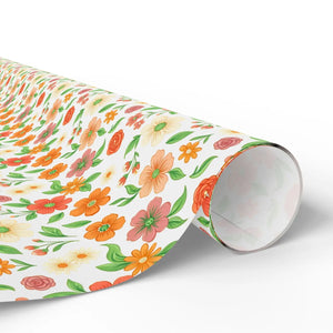 Floral watercolor wrapping paper roll, orange & peach garden gift wrap