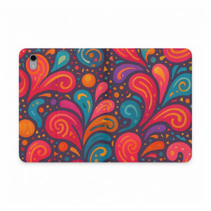 Colorful Paisley Tablet Folio Case — Vibrant Retro Swirl Protective Sleeve