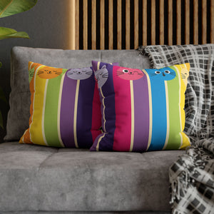 Rainbow Cat Stripe Pillowcase — Colorful Cute Cat Throw Pillow Cover
