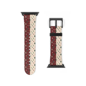Holiday Pine Tree Pattern Watch Band — Festive Red & Cream Apple Watch Strap