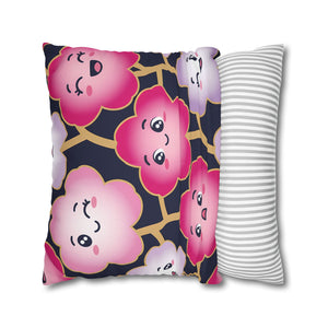 Kawaii Pink Blossom Pillowcase — Cute Floral Decorative Throw Pillow