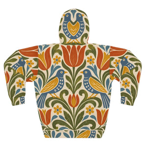 Folk art floral bird pullover hoodie - hoodies