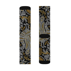 Paisley Pattern Sublimation Socks – Black & Gold Paisley Crew Socks
