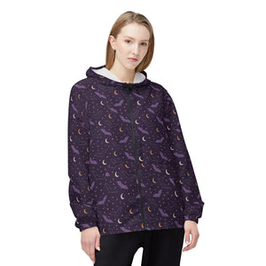 Celestial Night Windbreaker Jacket — Purple Moon & Stars AOP