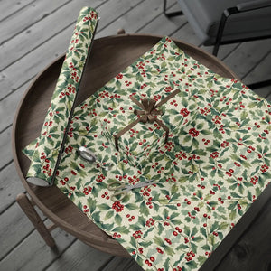 Holiday Holly Wrapping Paper Roll — Vintage Green & Red Mistletoe Pattern
