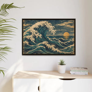 Framed canvas wall art vintage japanese great wave ocean print - printable