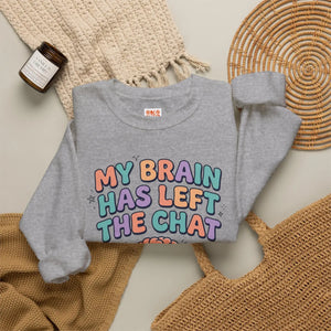 My brain has left the chat sweatshirt | mental health humor retro wavy text - sweatshirts
