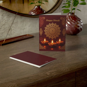 Diwali greeting cards – pack of 1/10 “happy diwali” with traditional diyas & mandala design