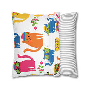 Colorful Cat Pattern Square Pillow Cover — Cute Sunglasses Cats Decorative Throw Pillowcase