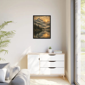 Framed canvas mountain lake sunset landscape wall art - printable