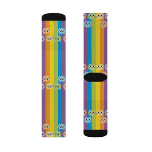 Rainbow Cat Socks - Colorful Sublimation Crew Socks with Cute Cat Faces
