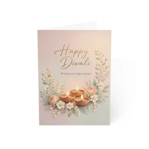 Happy diwali greeting card with floral diyas – festival of lights wishes - cards
