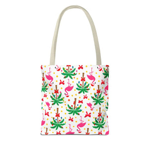 Tote Bag — Tropical Flamingo Palm Print Beach Tote