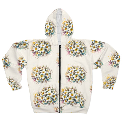 Unisex Frangipani Flower Zip Hoodie Cozy Up in Style