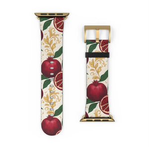 Pomegranate floral apple watch band, botanical red fruit print - bands
