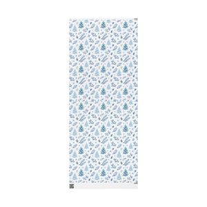 Winter Blue Feather Wrapping Paper Roll — Elegant Feather & Pinecone Gift Wrap