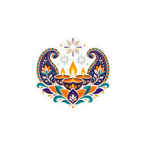Diwali lotus paisley diyas kiss-cut vinyl decal - home decor decals