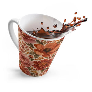 DipaliZ Autumn Blooms latte mug holding 12 fluid ounces, rust floral print