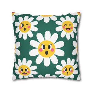 Emotive Daisy Throw Pillowcase — Cute Emoji Flower Decorative Pillow Cover