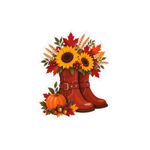 Kiss-cut vinyl decal – fall sunflower boots pumpkins & autumn floral sticker - home decor decals