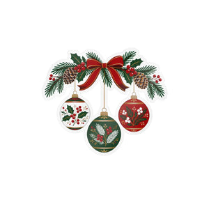 Christmas ornament wreath kiss-cut vinyl decal - home decor decals