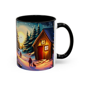 Cottage in Snowy mountains, Accent Coffee Mug, 11oz
