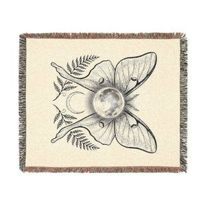 Gothic moth artwork detail from the DipaliZ luna moth woven blanket