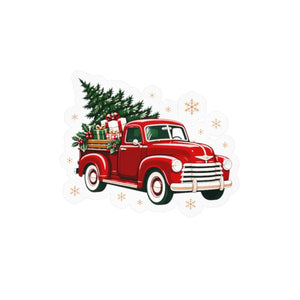 Vintage red christmas truck kiss-cut vinyl decal - home decor decals