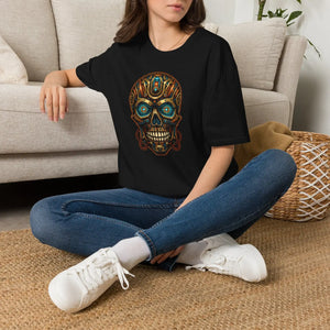 Steampunk cyber skull t-shirt, futuristic mechanical graphic tee - t-shirts