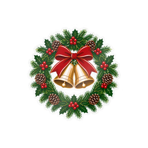 Christmas bell wreath kiss-cut vinyl decal - home decor decals