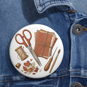 Crafting Tools Pin Button — Cute Scrapbooking & Stationery Badge