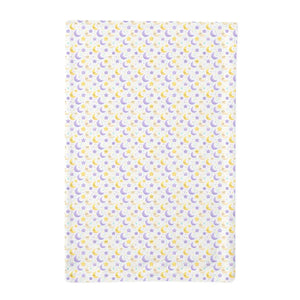 Crescent moon and star repeat print on a DipaliZ minky children's sleeping bag