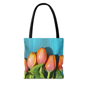Tulips on blue tote bag - bags